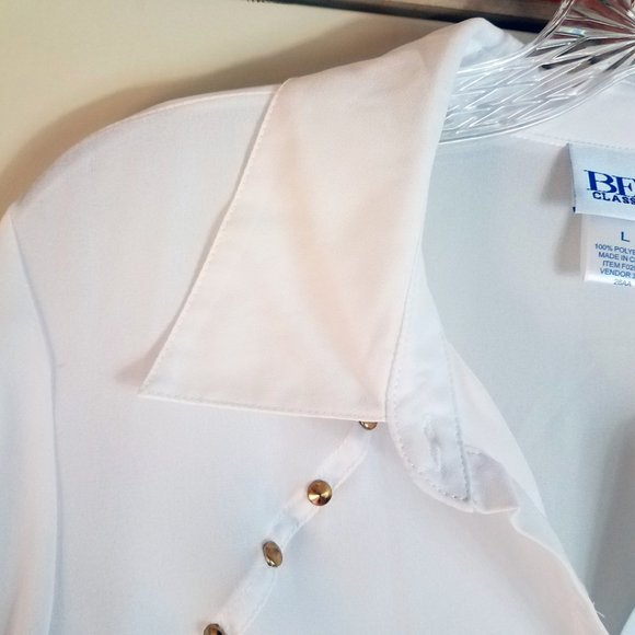 Bea Women's White Button Down Gold Studded Shirt Top Blouse - Picture 3 of 12